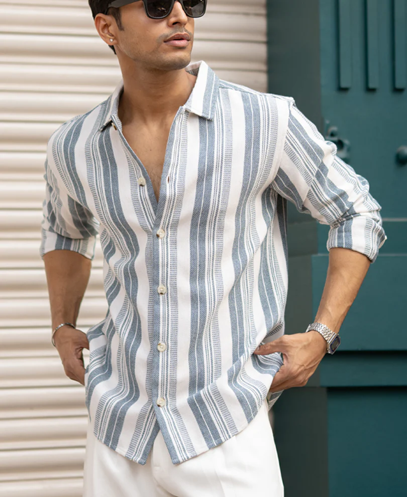 Blue Structure Stripe Shirt - Image 3