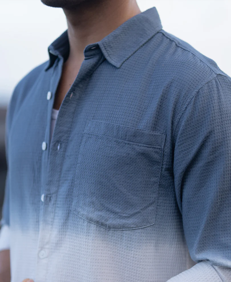 Blue Structured Ombre Shirt - Image 3