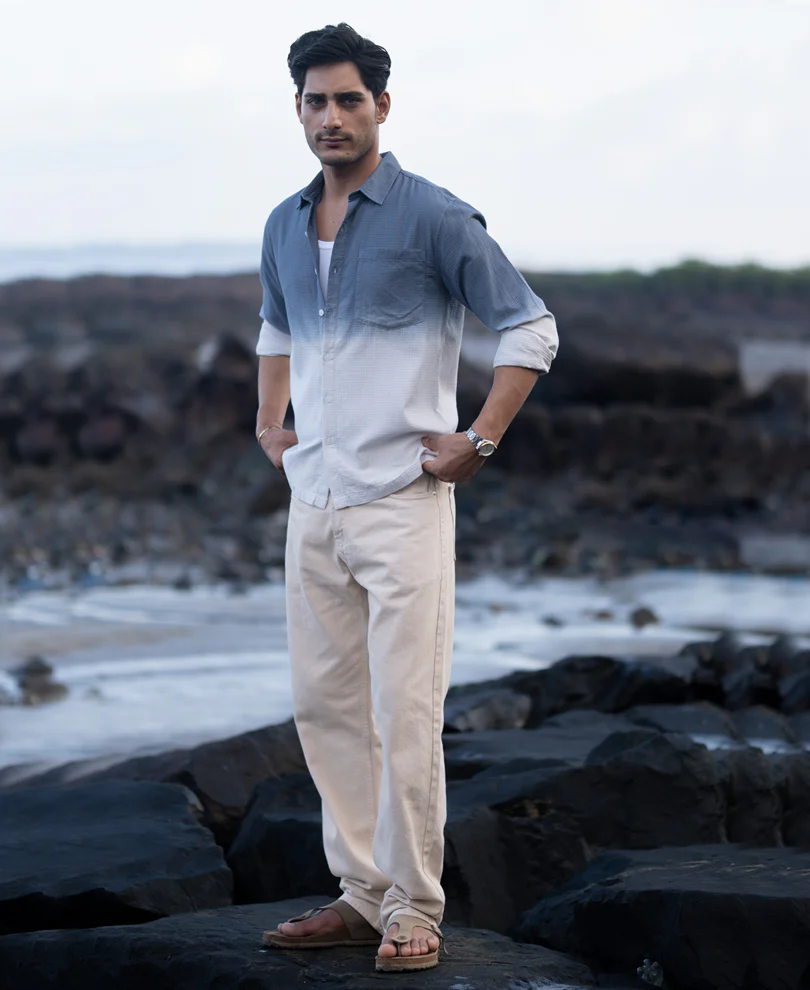 Blue Structured Ombre Shirt - Image 7
