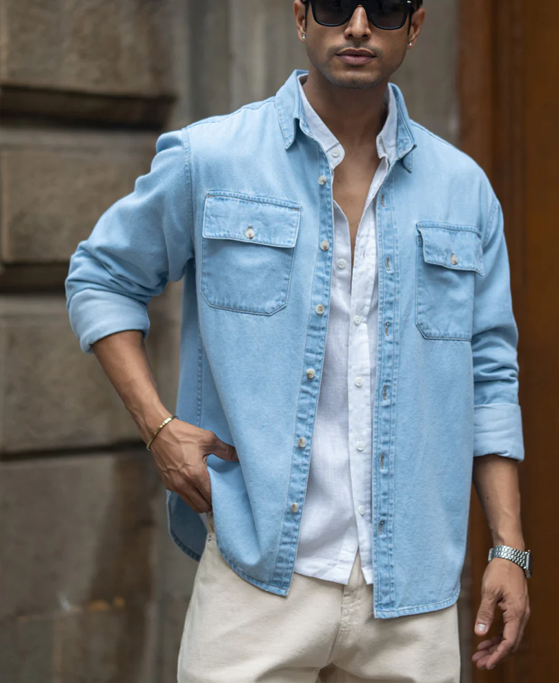 Blue Washed Denim Double Pocket Shirt - Image 2