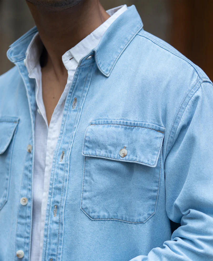 Blue Washed Denim Double Pocket Shirt - Image 4