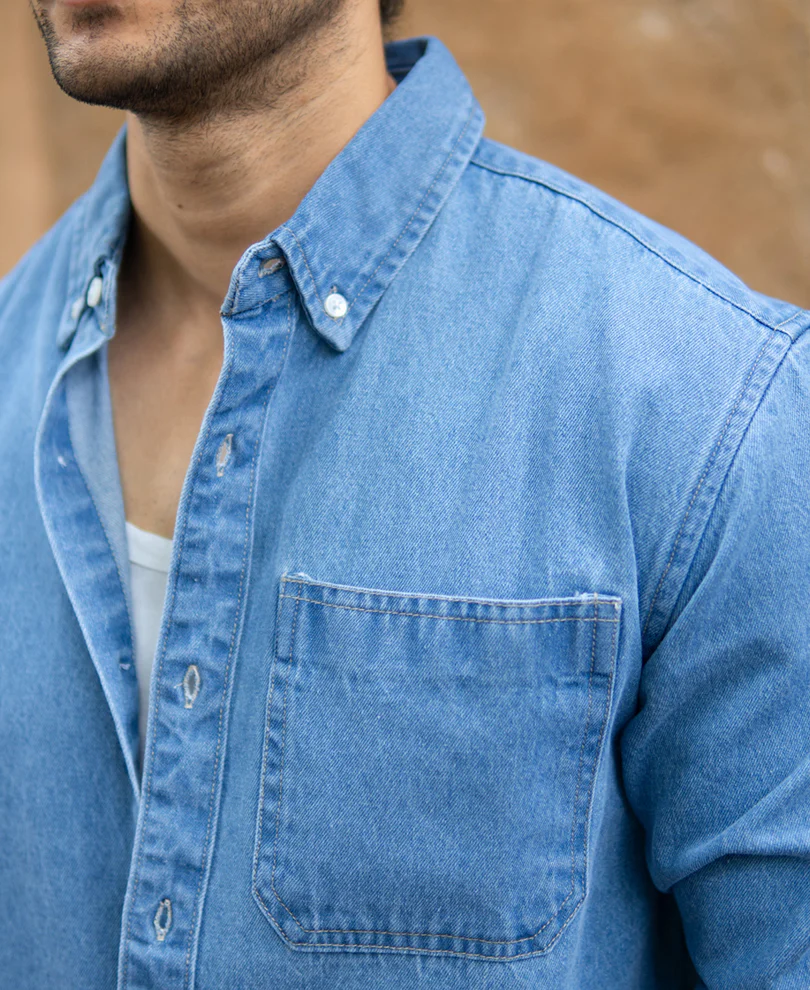 Blue Washed Denim Shirt - Image 3