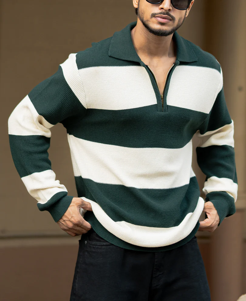 Bottle Green And Butter Regular Fit Full Sleeves T-Shirt - Image 2