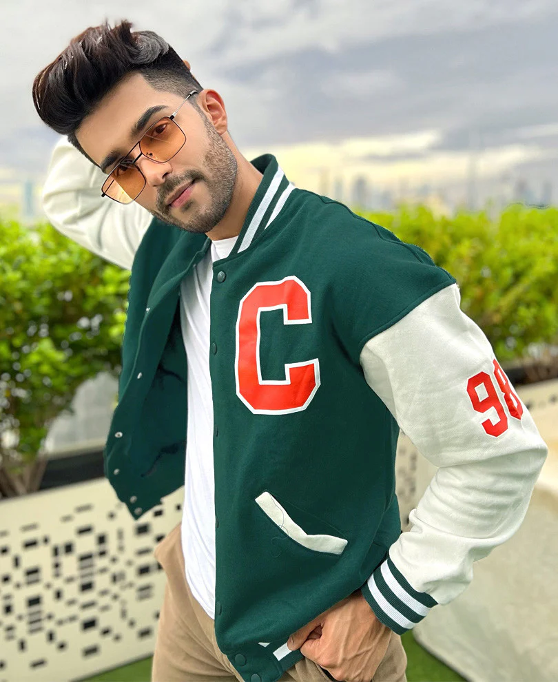 Bottle Green Varsity Baseball Oversize Drop Shoulder Jacket - Image 2