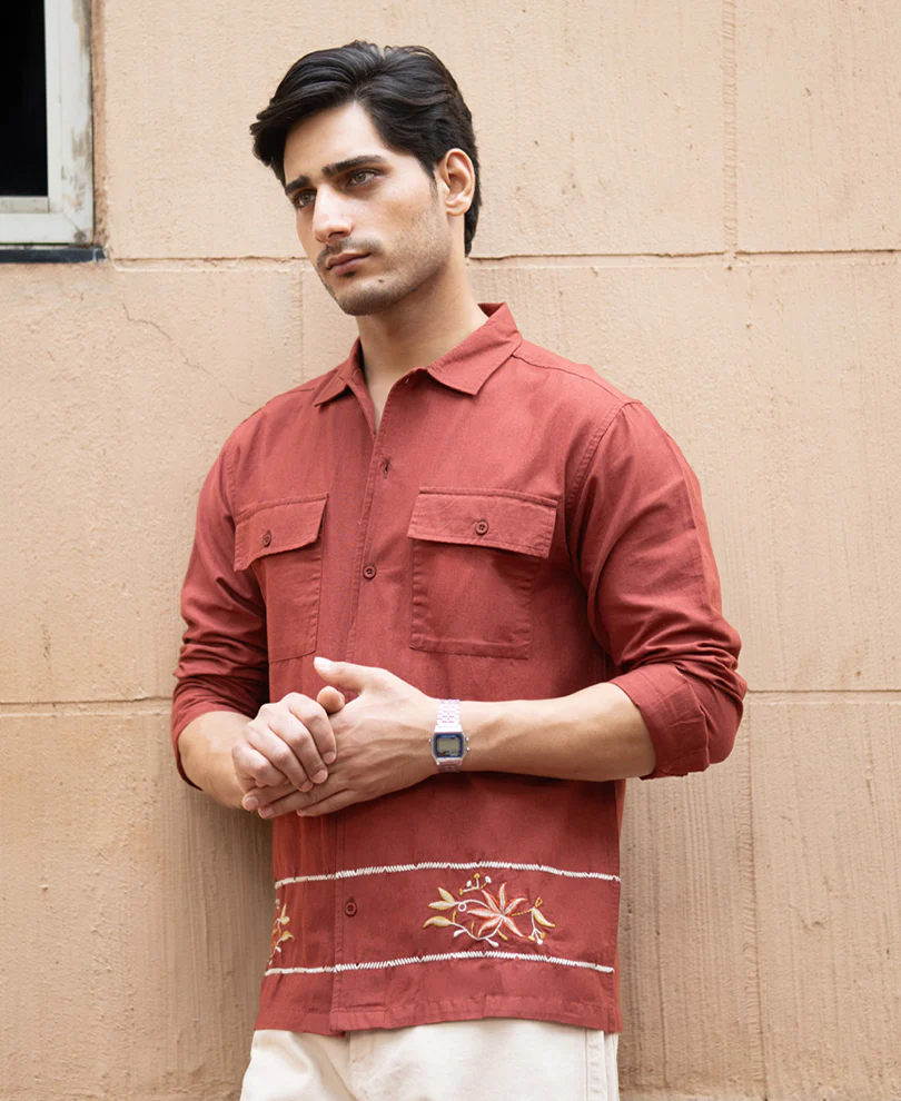 Brick Embroidered Linen Shirt - Image 2