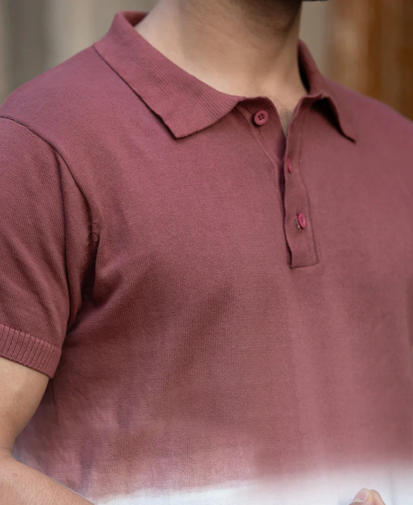 Brick Ombre Knit Polo T-Shirt - Image 4