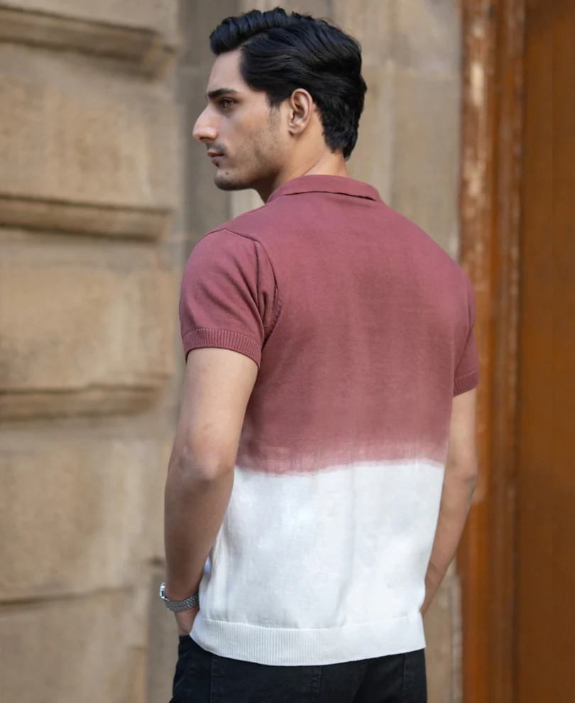 Brick Ombre Knit Polo T-Shirt - Image 6