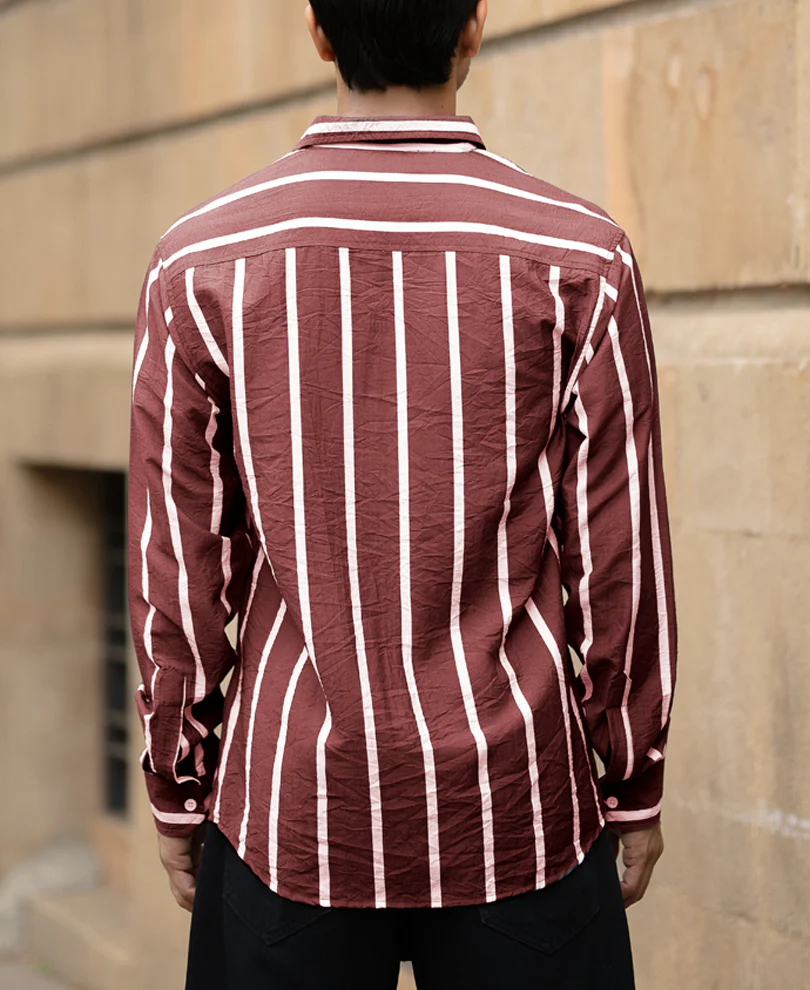 Brick Red Printed Stripe Shirt - Image 4
