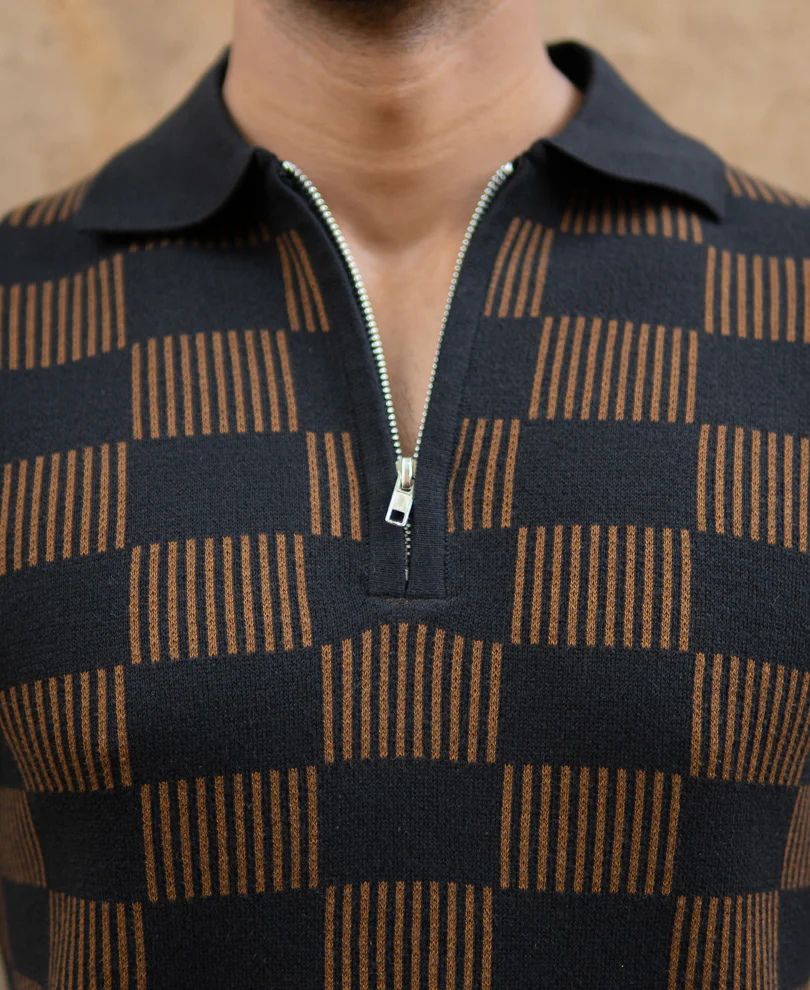 Brown And Black Jacquard Knit T-Shirt - Image 4
