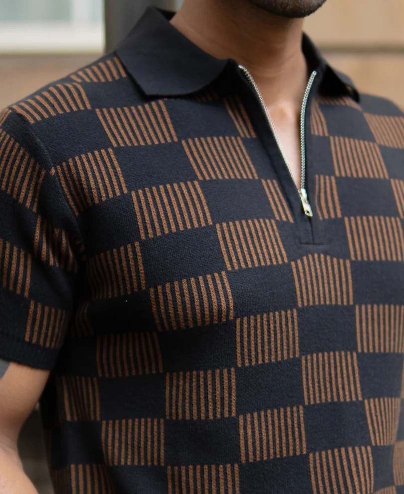Brown And Black Jacquard Knit T-Shirt - Image 5
