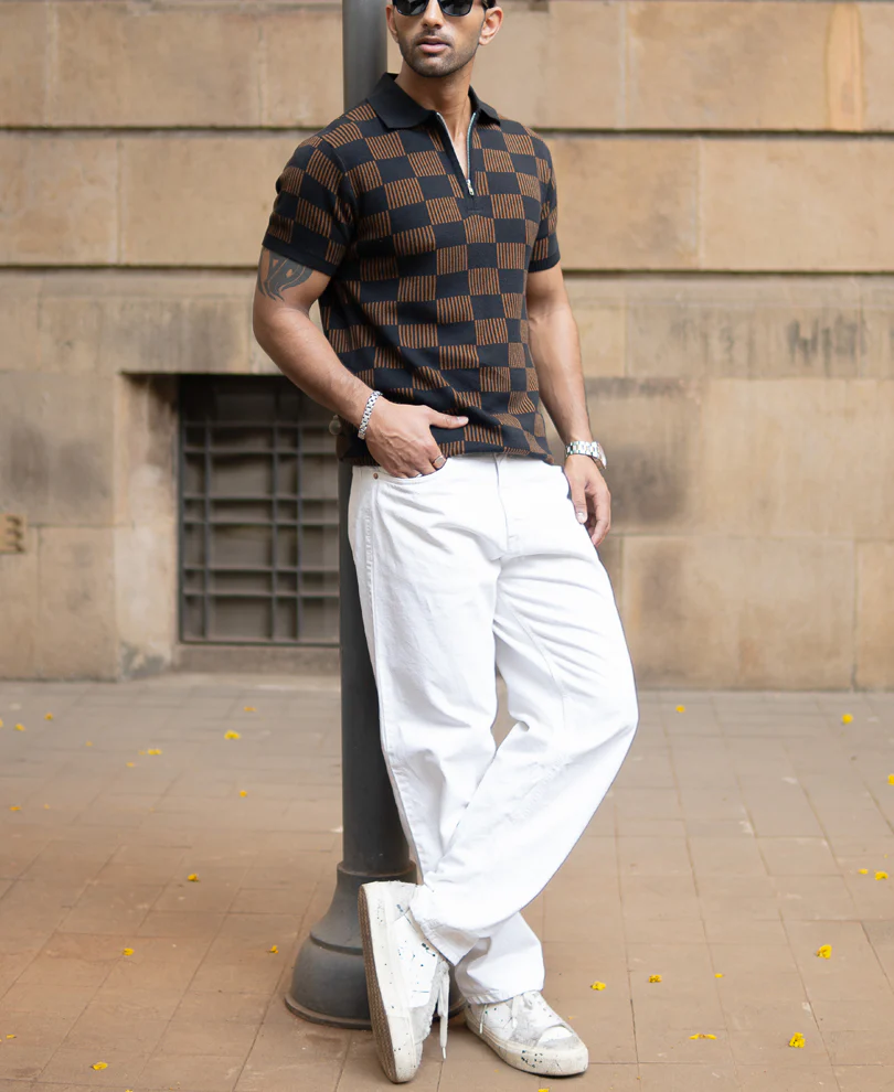 Brown And Black Jacquard Knit T-Shirt - Image 7