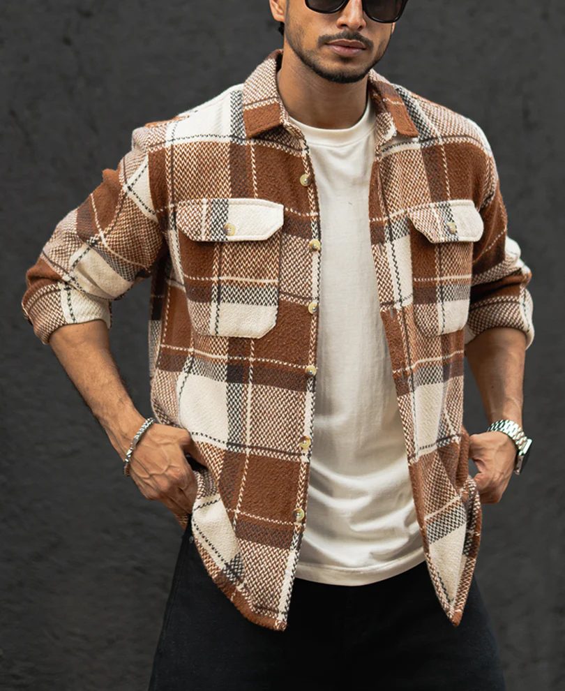 Brown And Off-White Checked Regular Fit Full Sleeves Shirt - Image 2