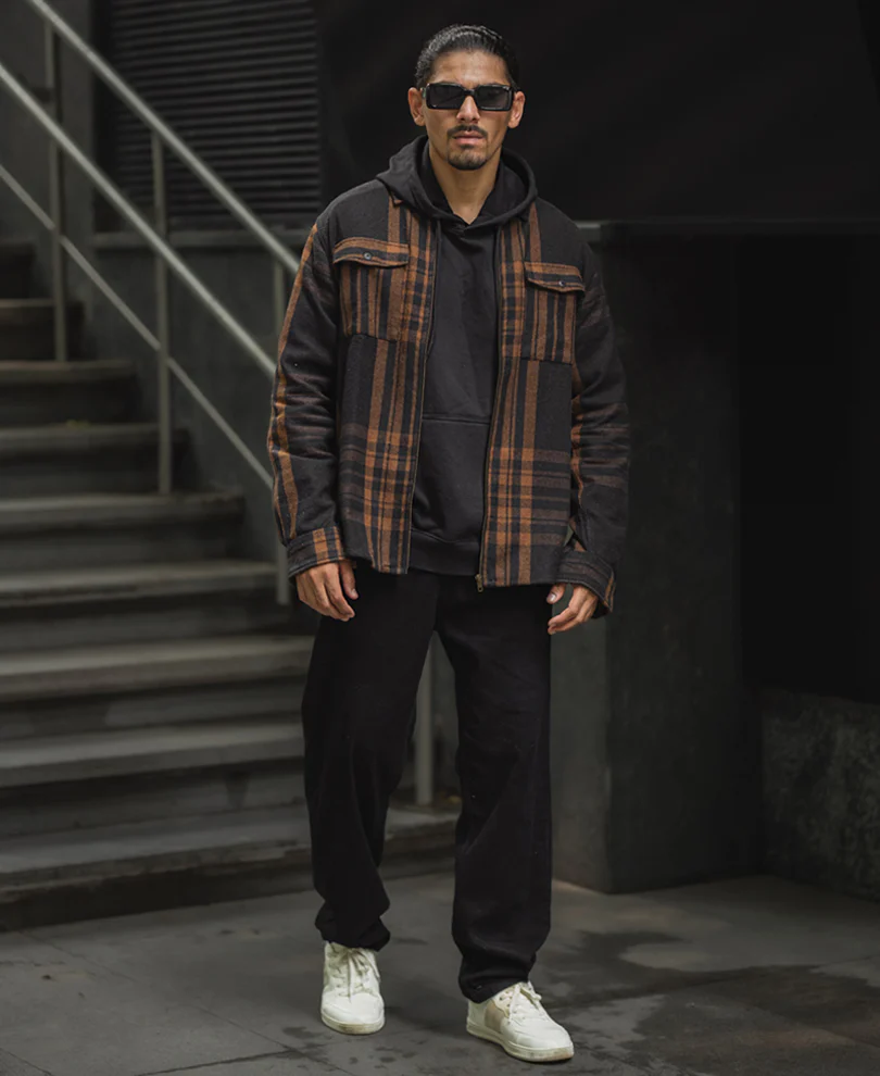 Brown And Black Full Sleeve Regular Fit Flannel Shacket - Image 6
