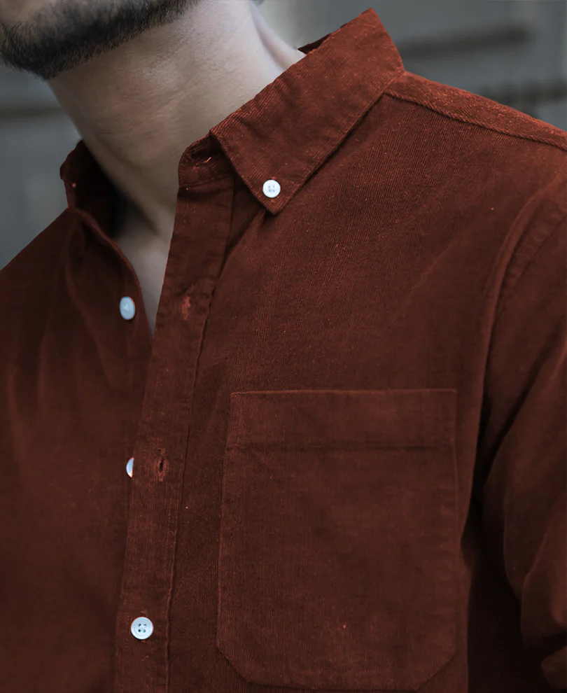 Brown Corduroy Regular Fit Full Sleeves Shirt - Image 3