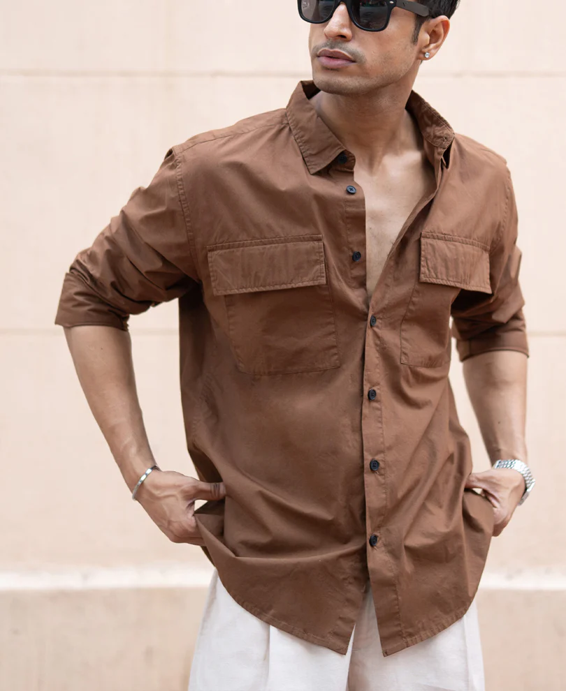 Brown Double Pocket Lightweight Shirt - Image 2