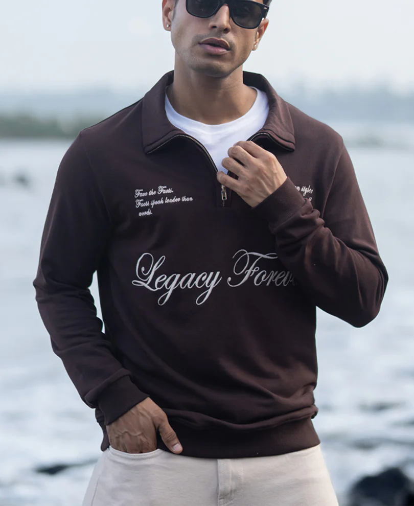 Brown Embroidered Quarter Zip Sweatshirt - Image 4