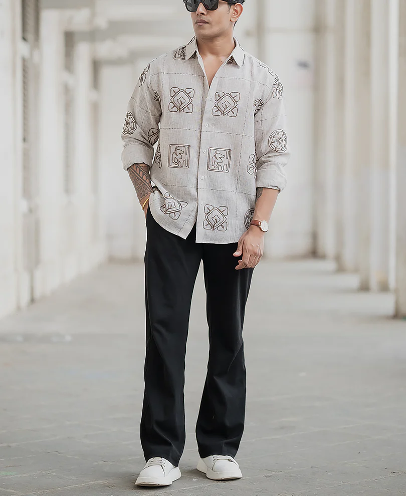 Green Embroidered Natural Shirt - Image 5
