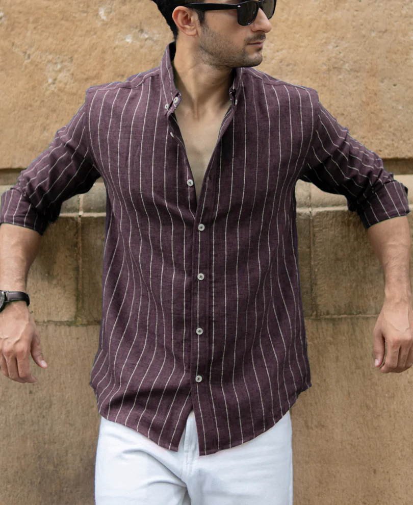 Brown Flowy Striped Shirt - Image 2