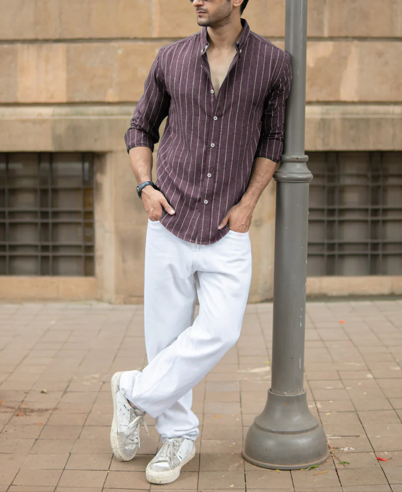 Brown Flowy Striped Shirt - Image 6