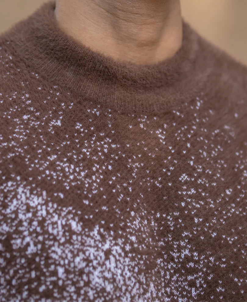 Brown Fuzzy Jacquard Knit Sweater - Image 3