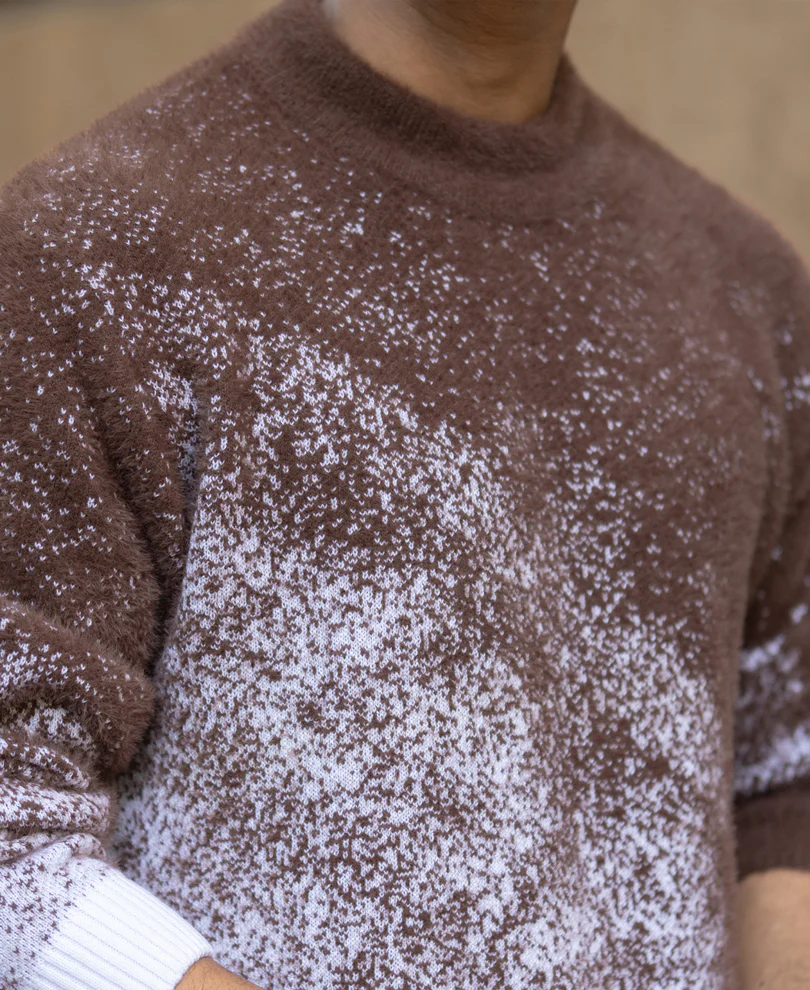 Brown Fuzzy Jacquard Knit Sweater - Image 4