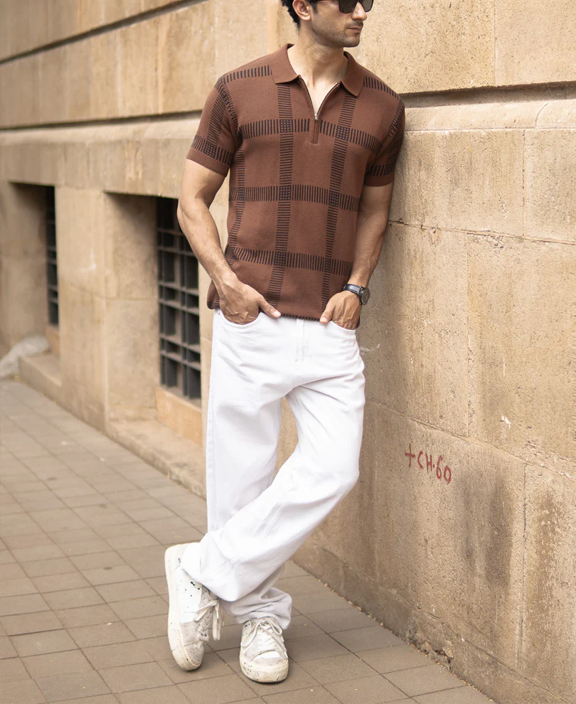 Brown Knitted Polo T-Shirt - Image 6