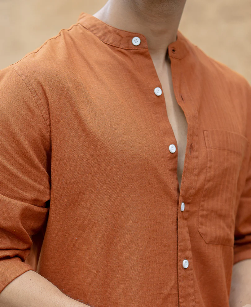 Brown Mandarin Collar Shirt - Image 4