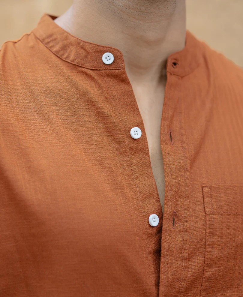 Brown Mandarin Collar Shirt - Image 5