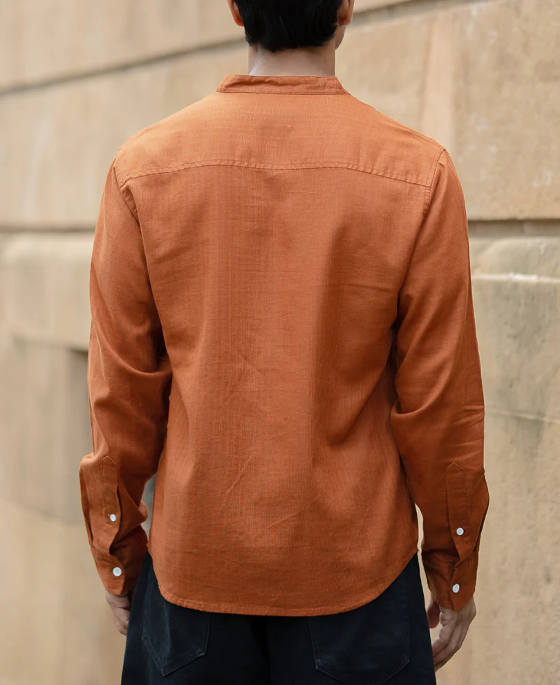 Brown Mandarin Collar Shirt - Image 6