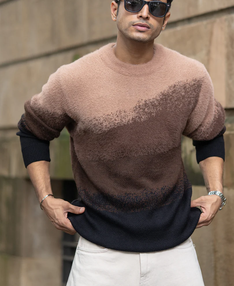 Brown Ombre Jacquard Sweater - Image 2