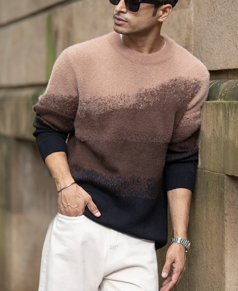 Brown Ombre Jacquard Sweater - Image 3