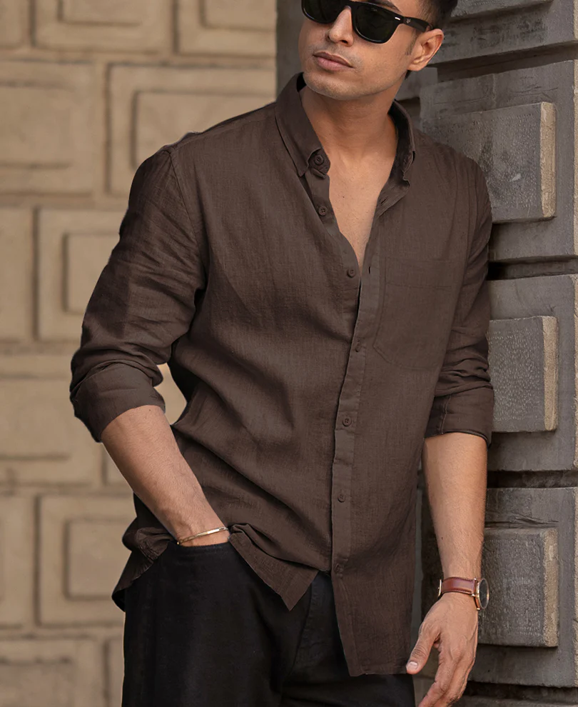 Brown Linen Blend Shirt - Image 2