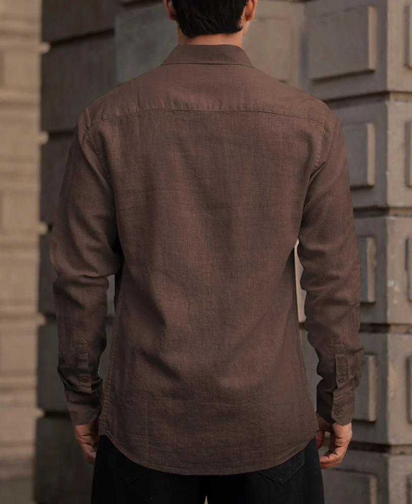 Brown Linen Blend Shirt - Image 3