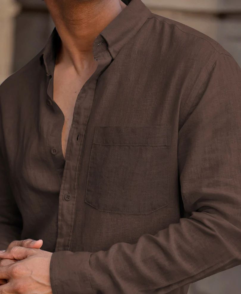 Brown Linen Blend Shirt - Image 4