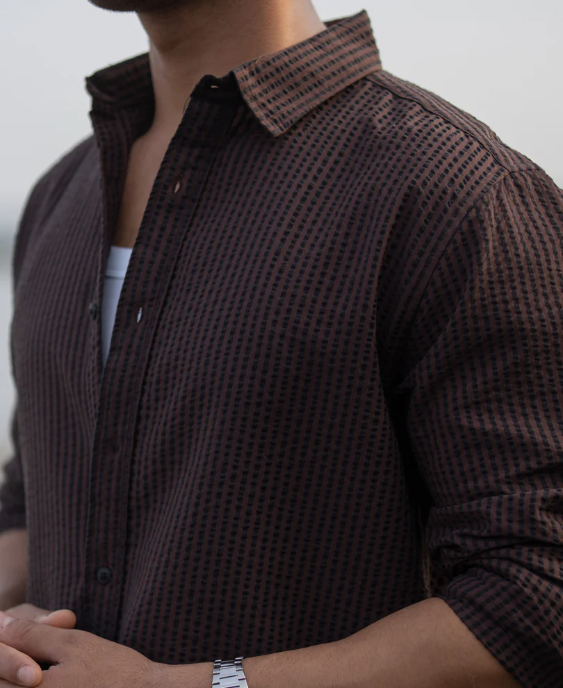 Brown Seer Sucker Stripe Shirt - Image 4