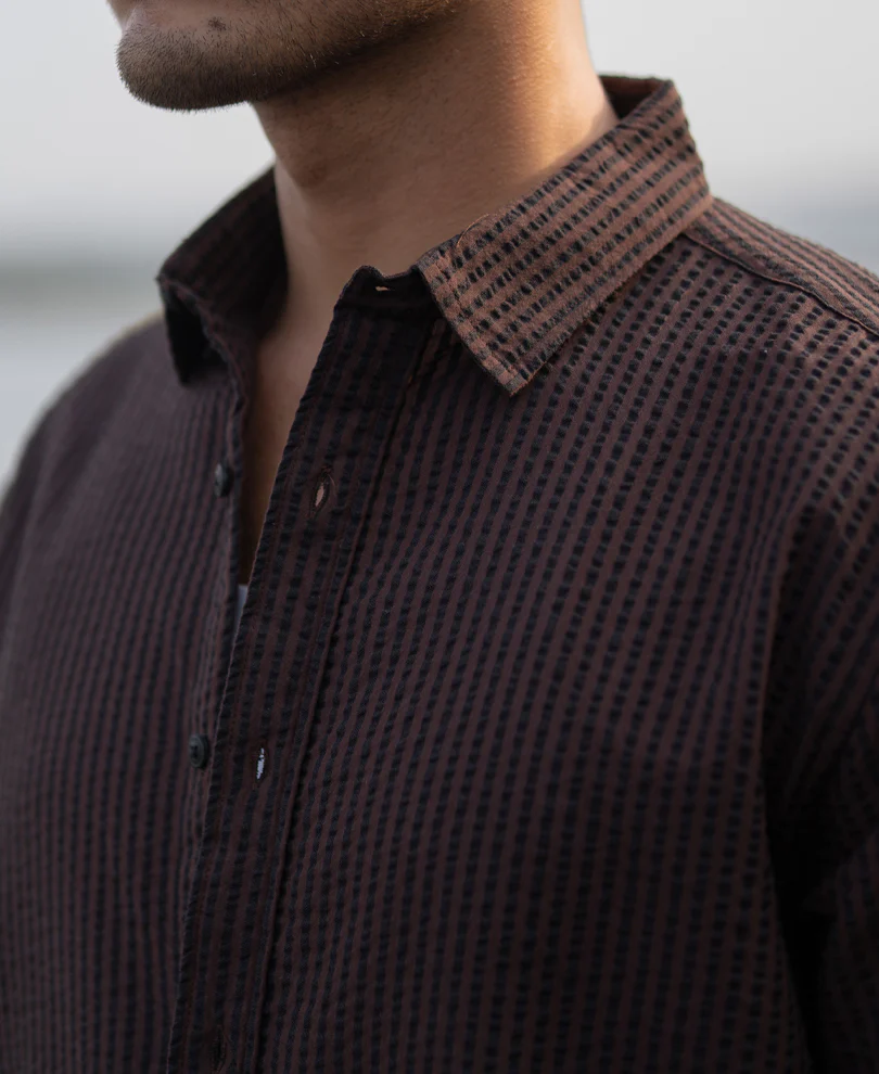 Brown Seer Sucker Stripe Shirt - Image 5