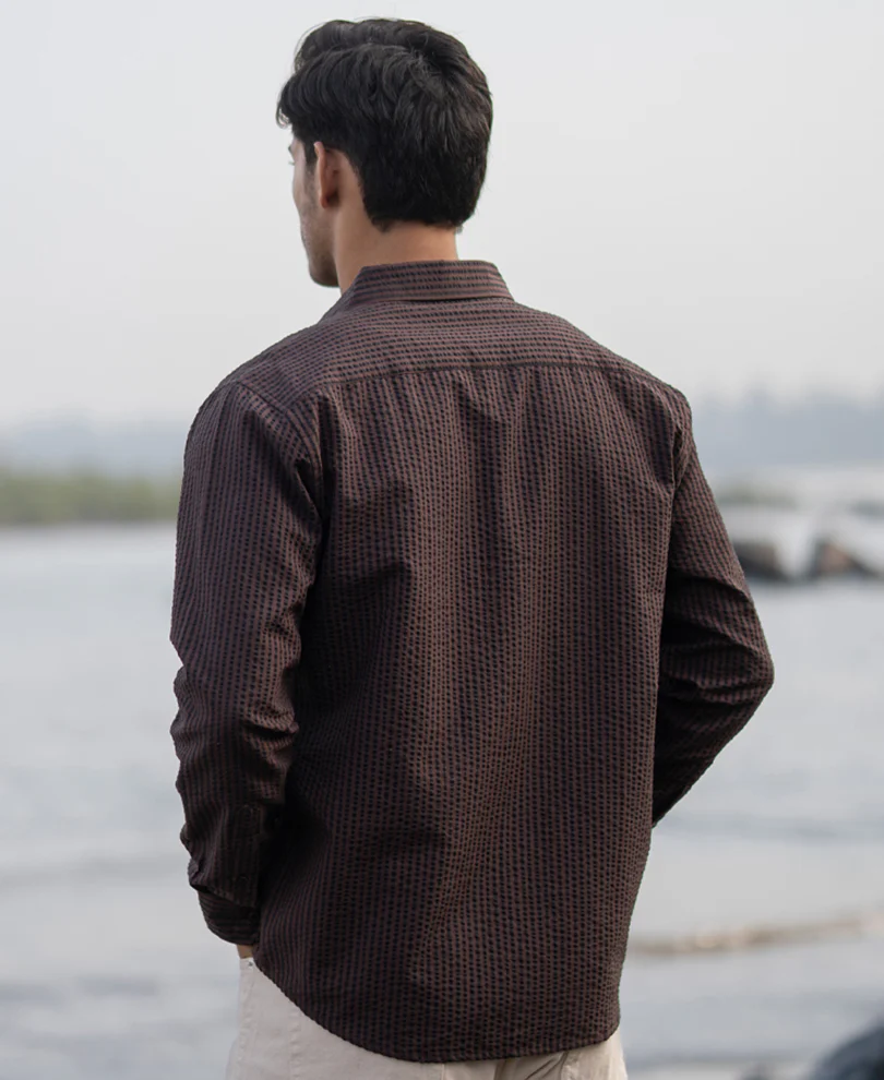 Brown Seer Sucker Stripe Shirt - Image 6