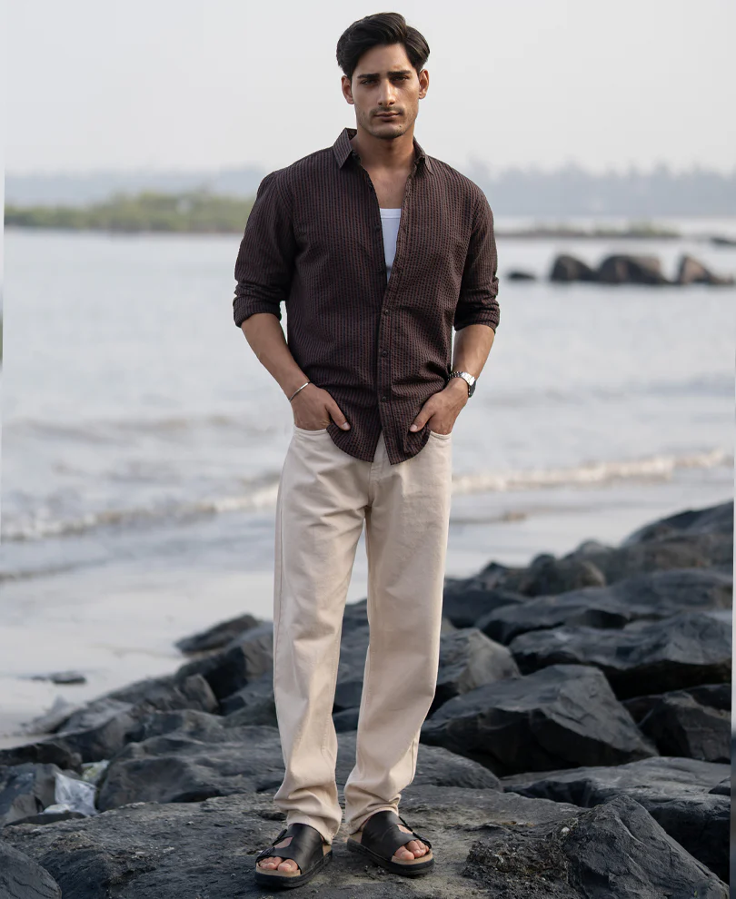 Brown Seer Sucker Stripe Shirt - Image 7