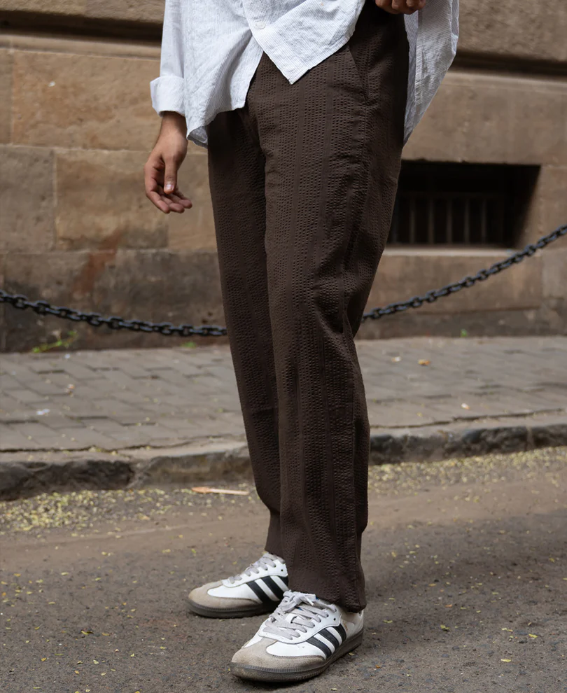 Brown Seersucker Cotton Pant - Image 2