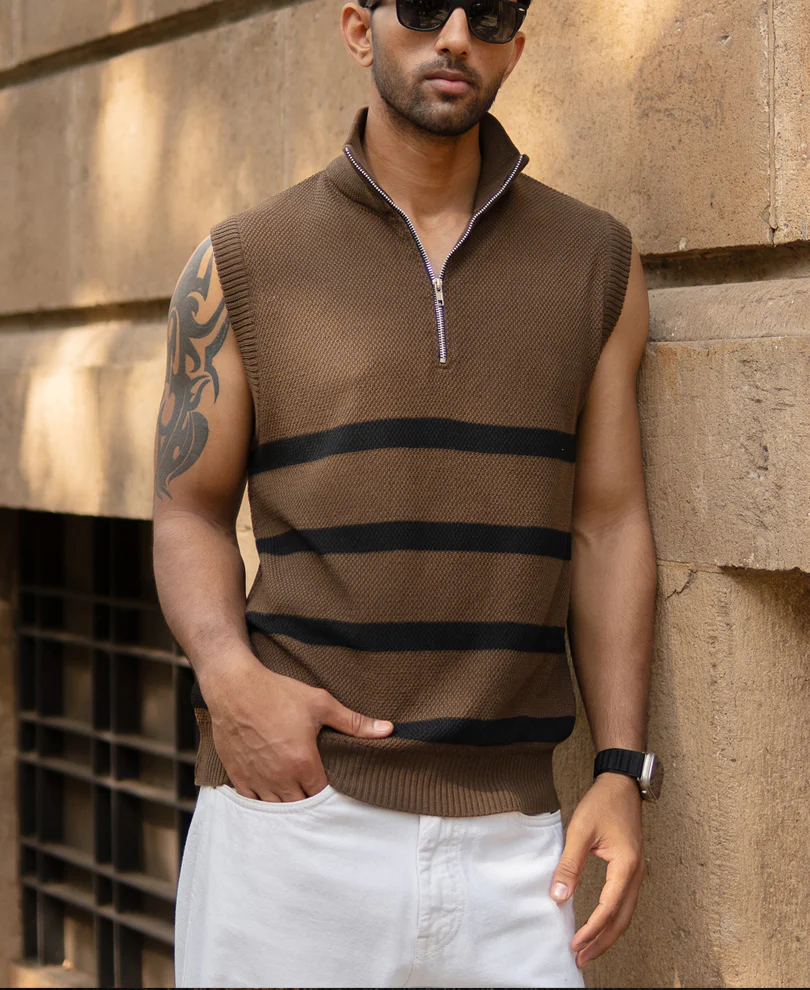 Brown Striped Knit vest - Image 2