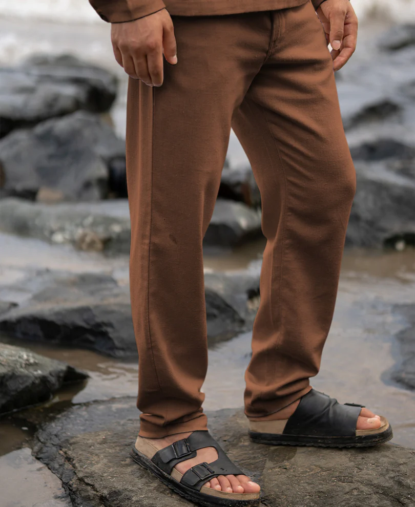 Brown Structured Cotton Trouser - Image 2