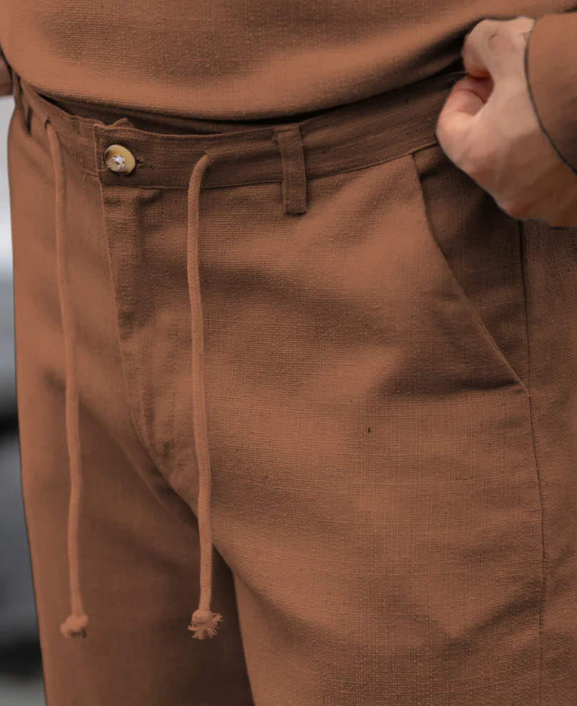 Brown Structured Cotton Trouser - Image 4
