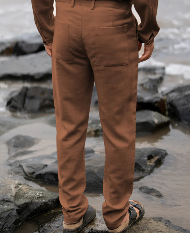 Brown Structured Cotton Trouser - Image 5