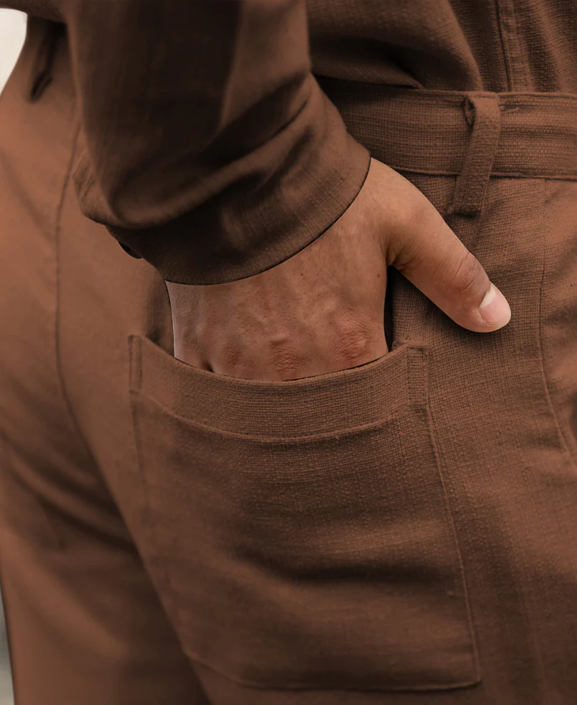 Brown Structured Cotton Trouser - Image 6