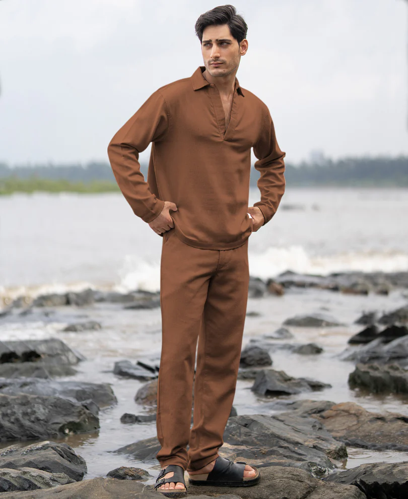 Brown Structured Cotton Trouser - Image 7