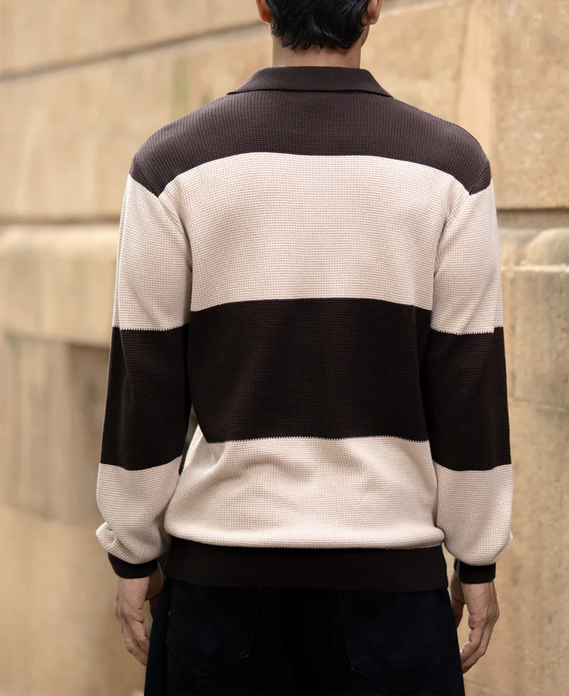 Brown Structured Knit Striped T-Shirt - Image 5