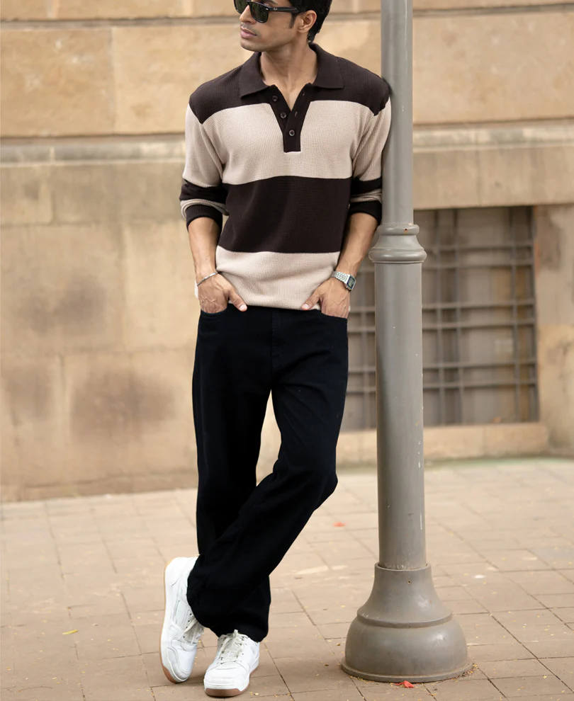 Brown Structured Knit Striped T-Shirt - Image 6