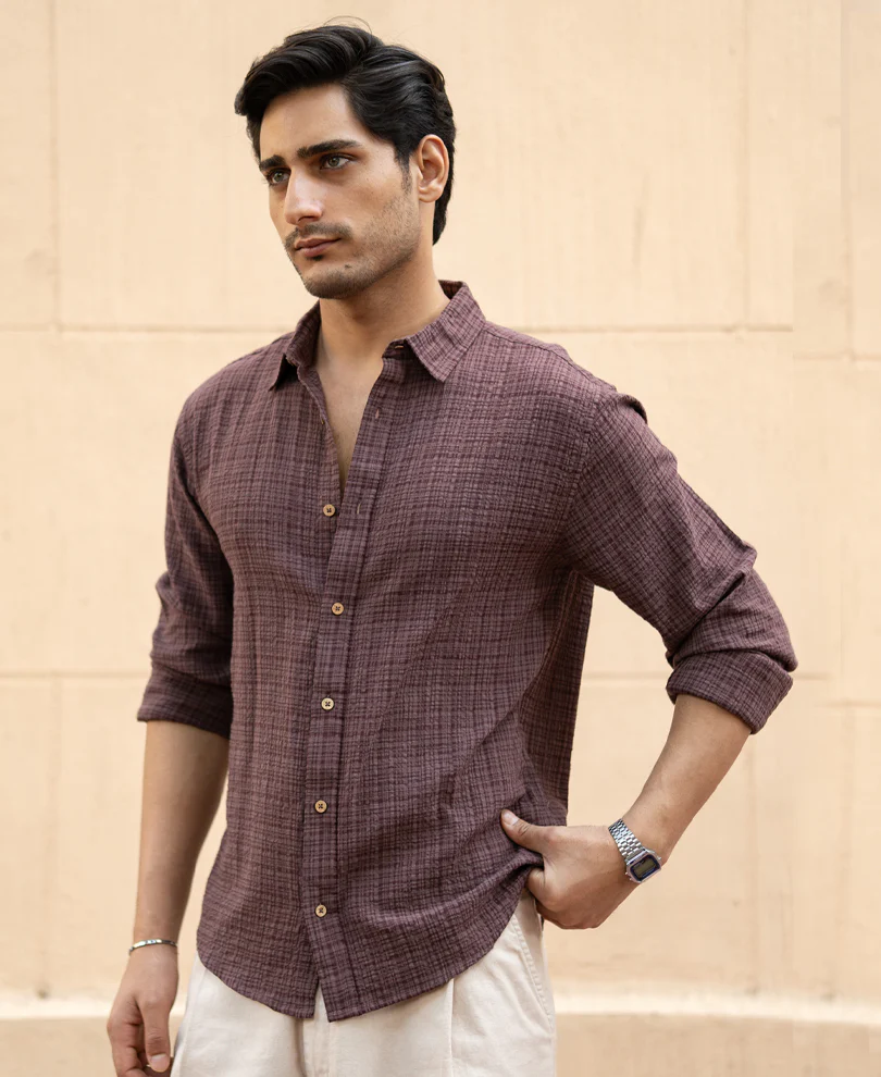 Brown Structured Lightweight Shirt - Image 4