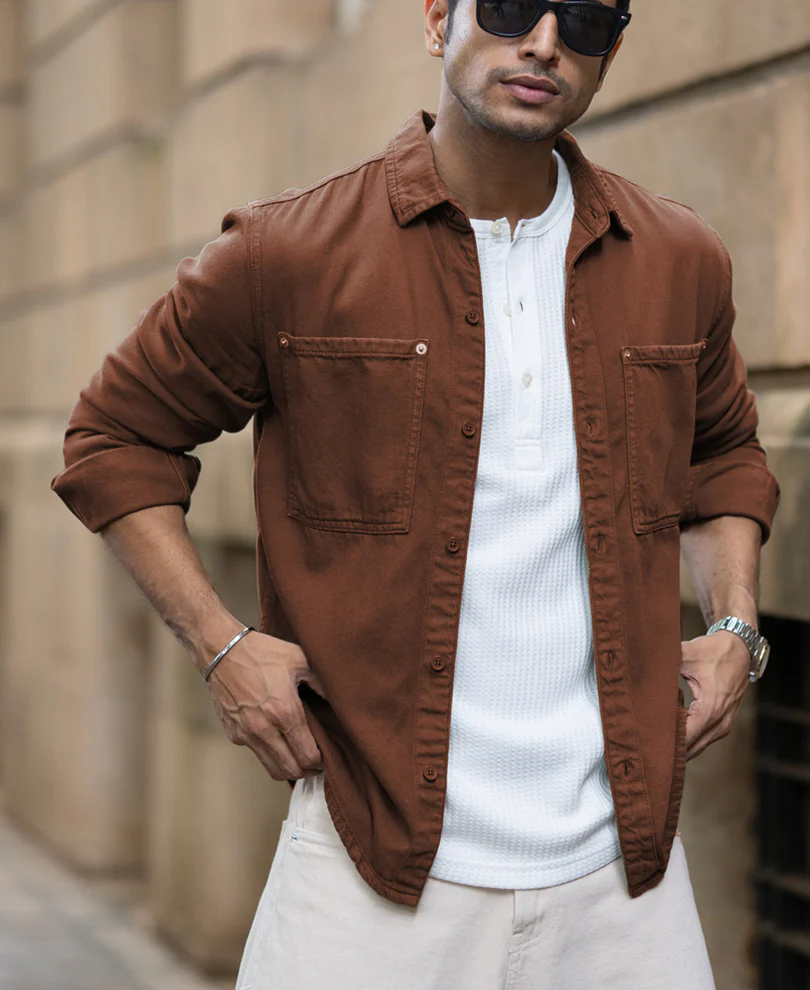 Brown Textured Cotton Overshirt - Image 2