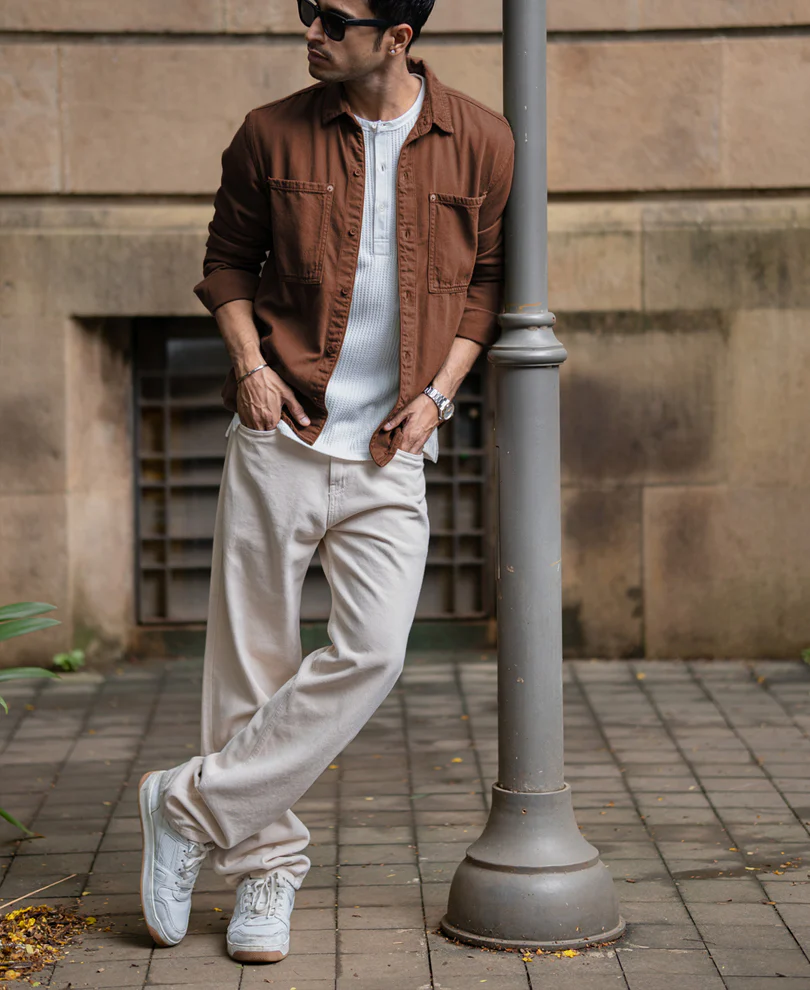 Brown Textured Cotton Overshirt - Image 5